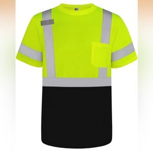 Men’s High Visibly Safety Reflective Shirt With Pocket Short Sleeve DP Yellow 3X